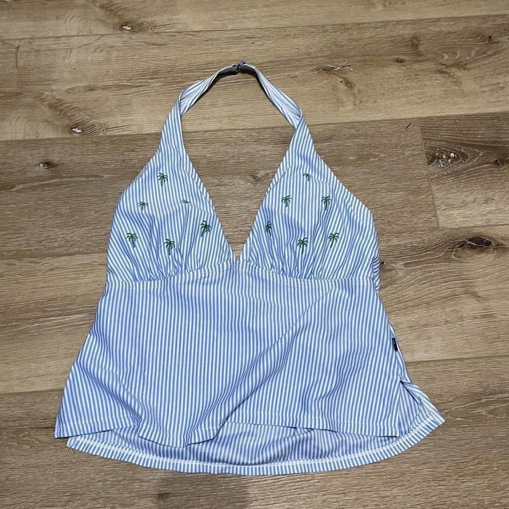 Tommy Hilfiger Womens Plus Sz 18w Tankini Halter White Blue Swim Top